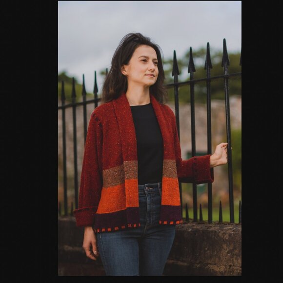 Bill Baber handmade in Scotland Bordeaux Mosaic Jacket celtic sweater cardigan S - Picture 2 of 15